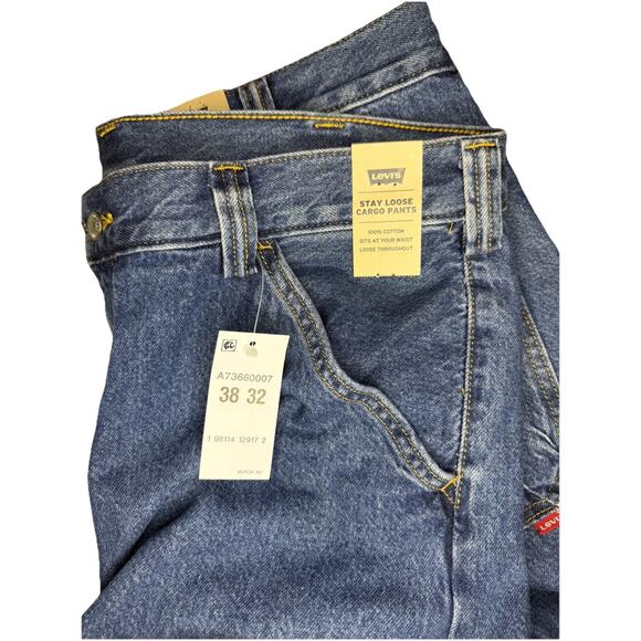 LEVI'S Jeans Mens 38x32 Blue Denim Loose Cargo Pants Baggy Fit Workwear NEW - Picture 9 of 11